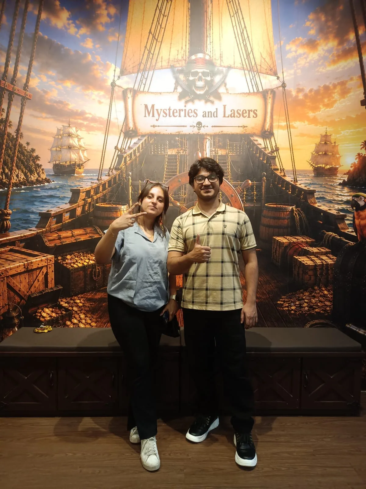 Guests at the pirate ship backdrop at Bellandur